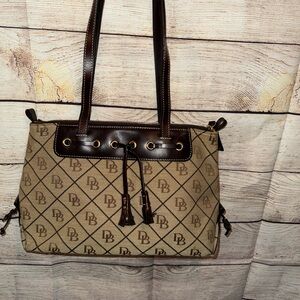 Dooney & Bourke Brown and Tan Shoulder Bag with Monogram Print